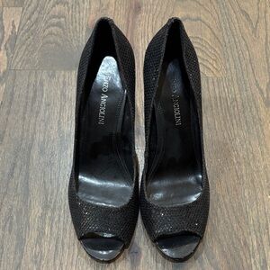 Enzo Angiolini Textured Black Peep-Toe Heels, Size 7.5